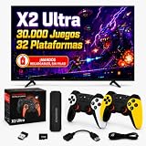 Consola Retro X2 ULTRA Mandos Recargables | 30.000 Títulos Preinstalados 32 Plataformas | Videoconsola V.2026 4K Arcade Stick Configurada: Pinchar al HDMI TV y Jugar | 2 Gamepad Inalámbricos Sin Pilas