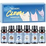 AESHORY Set de Aceites Esenciales de Limpio 6 x 10ML, Aceite de Fragancia Limpio Fresco para Humidificador - Fresco Imparable, Lino, Algodón, Eucalipto & Hierbabuena, Lavandería de Hadas