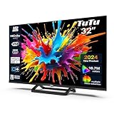 TuTu Televisores 32 Pulgadas LED HD Sin Marco TV con Sintonizador Digital DVB-T/T2-C-S/S2, HDMI, USB Grabador Reproductor, Modo Hotel, Peana Central (TUB32HN1NC, 2024)