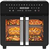 iceagle Airfryer 23L Dual Zone XXL - Freidora de aire caliente con puerta francesa y separador extraíble, 15 programas, 2200-2400 W, doble cámara, ventana, 12 accesorios, 50-200 °C