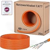 HB-DIGITAL 25m Cable de red CAT 7 LAN, cable de instalación Ethernet, 10 Gbit/s, AWG23/1 S/FTP PiMF, certificado GHMT, cobre puro 0,55 mm, LSZH CPR Eca, Simplex - Naranja
