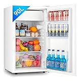 FOHERE Frigorífico con Congelador 90L, Nevera Pequeña Compacta, 7 Temperatura Regulable, 84kWh/año, Eficiencia Energética E, Silencioso, Ideal para Dormitorio, Oficina, Cocina, Caravana y Camping