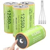 ENEGON 4 Pilas Recargables D de Litio de 1,5 V, USB-C, 12580 mWh, LR20