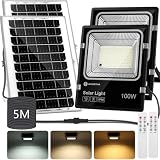 Aigostar - Foco solar exterior con mando a distancia,Cable de 5m.8000mAH,Batería de gran capacidad y gran panel solar.regulable 3000/4000/6500K. Uso interior/exterior IP66:jardín,patio,2 Piezas