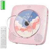 Gueray Reproductor de CD Portátil Bluetooth 1800mah Reproductor de CD Adecuado para Reproductores de CD Domésticos con Altavoces Dobles, Radio FM, Remoto, Puerto de Auriculares USB AUX-Rosa