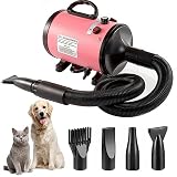 Memows Secador de Pelo para Perros, secador Pelo Profesional para Perros de 2800 W, Velocidad y Calor Ajustables, secador de Pelo para Mascotas, secadores para Perros con 4 boquillas (Rosa)