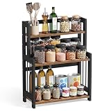 SONGMICS Especiero, Estante de Especias de 3 Niveles, de Bambú y MDF | Organizador en la Encimera, para Cocina, Comedor, Oficina, Negro, Colección Bambou OFS047B01