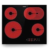 Klarstein Placa Vitroceramica 4 zonas, Vitro Placa Induccion Bajo Consumo Zona Combinable, Placa Coccion Sobremesa 6500W, Control Táctil, Placas Vitrocerámicas Eléctricas