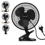 BLEYTON Ventilador de Escritorio, Pinza, Pared y Sobre Mesa 20W Negro | Mini Ventilador Clip Eléctrico Potente y Silencioso, 2 Velocidades, 180º Oscilacion | Diámetro 20 cm Pequeño