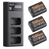 K&F CONCEPT 3-Pack NP-FW50 1100mAh Batería y Cargador LCD de 3 Ranuras Compatible con Cámaras ZV-E10, Alpha A6400 A6000 A6300 A6500 A5000 A5100 A7 A7II A7R A7RII A7S A7SII RX10 II III y más