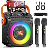HWWR Karaoke 2 Microfonos Inalambricos, Karaoke Profesional para Adultos Y Niños Altavoz Bluetooth con Preamplificador De Micrófono, Portátil Bluetooth Fiesta Altavoz Karaoke-Regalo