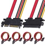 HAAMNING7 - Paquete de 4 cables de extensión SATA de alimentación y datos SATA de 22 pines (7 + 15), cable de disco duro Sata macho a hembra de 22 pines (7 + 15) para HDD SDD
