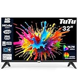 TuTu TV 32 Pulgadas LED HD Sin Marco Televisor con Sintonizador Digital DVB-T/T2-C-S/S2, HDMI, USB Grabador Reproductor, Modo Hotel (TUB32HN1N, 2024)
