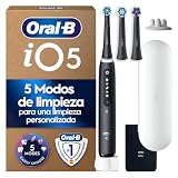 Oral-B iO 5 Cepillo de Dientes Eléctrico con 3 Cabezales, Negro | Cepillo Dental con Sensor de Presión, 5 Modos de Cepillado con Blanqueamiento Dental y Modo Sensible, Estuche de Viaje Blanco