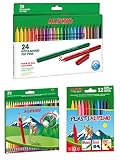 Alpino Pack Escolar - 24 Lápices de Colores, 24 Rotuladores y 12 Ceras | Mina de 3 mm con goma incorporada, tinta súper lavable y no tóxicos, set material para la vuelta al cole