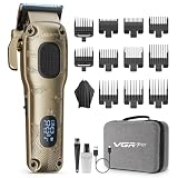 VGRPRO Máquina de Cortar Pelo Hombre, Cortapelos Hombre para Casa &barbería | Kit maquina cortar pelo hombre profesional, inalámbrico con cable, estuche EVA, pantalla LED, 11 peines guía, carga USB-C