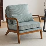 Bonnlo Sillón Butaca Individual de Salón, Estilo Nórdico Retro, Tapizado de Pana Acanalada Suave, Estructura de Madera Maciza, Cojín Incluido, 65×80×78 cm, Carga Máxima 150 kg (Turquesa)