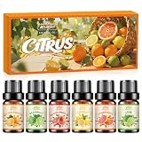 AESHORY Cítricos Aceites Esenciales para Humidificador 6 x 10ML, Aceite Aromático Afrutado Natural, Aceites Fragancia de Aromaterapia - Naranja Amarga, Bergamota, Pomelo, Limón, Naranja Sanguina, Lima