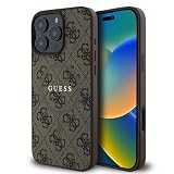 CG Mobile Guess HC - Carcasa para iPhone 16 Pro MAX, Duradera, Resistente a los Golpes, Compatible con MagSafe, Funda de PU 4G Ring Classic Logo Case Marrón