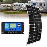 Panel Solar 500W 1000W Panel Solar Monocristalino Flexible Ultra Ligero Ultra Delgado Impermeable Cargador Solar para Autocaravana, Techo, Caravana, Barco y Superficies Desparejas(1x500W)