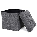 SONGMICS Puff Almacenaje, Baúl de Almacenaje, Taburete Reposapiés, 38 cm | Taburete Pequeño, Gris Pizarra y Negro Tinta, Colección MINOTA LSF27Z