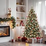 YITAHOME Árbol de Navidad Artificial de 228 cm, Adornado con Nieve e iluminación 550 LED, 82 piñas, 82 Bayas, Aprox. 1398 Puntas, Abeto con Sistema Plegable y Soporte de Metal, 228 x 135 cm