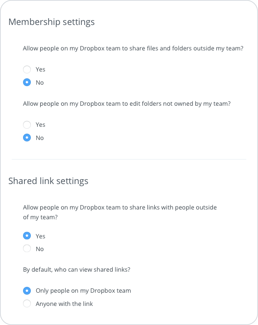 Sharing permissions and controls