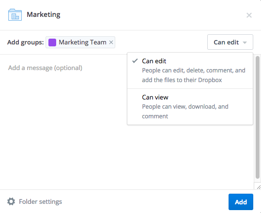 Set view or edit access to the team folder