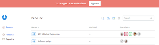 Currently signed in as user notification bar