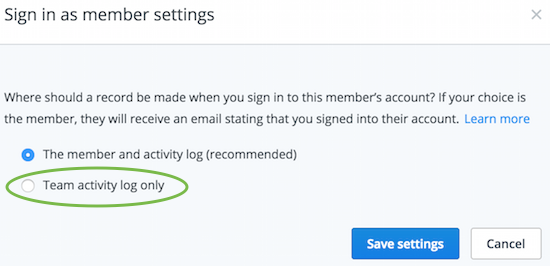 Sign in as team member notification