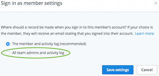 Sign in as team member notification