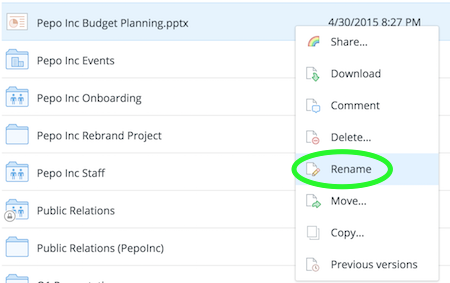 Rename a file on dropbox.com