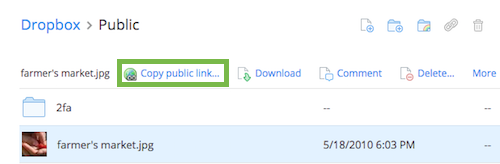 The dropbox.com context menu