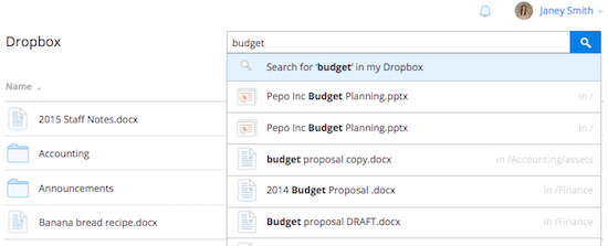 Drop-down search results